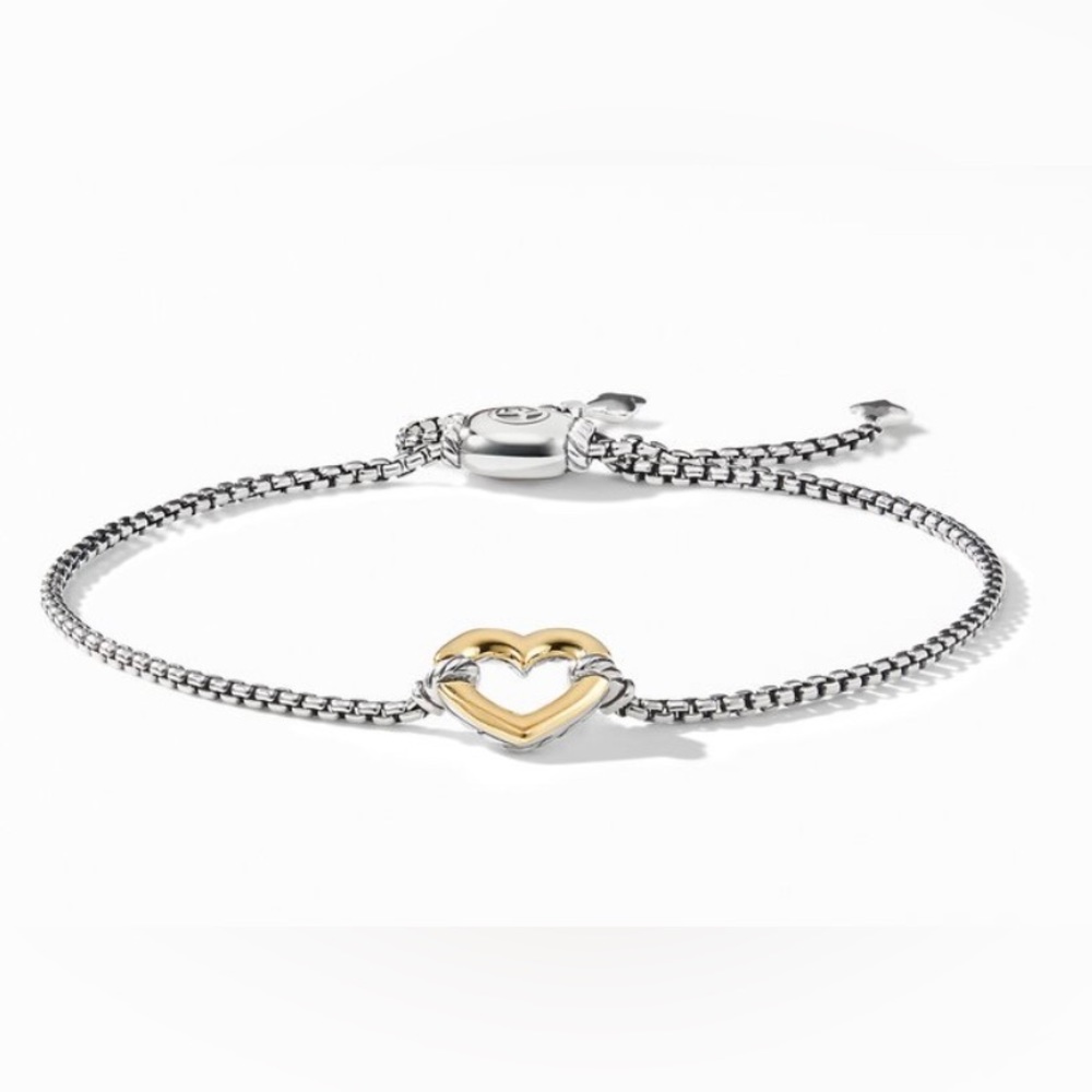 David Yurman adjustable Heart Station silver bracelet with 18k gold